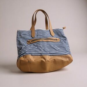 Striped Blue and Tan Tote Bag